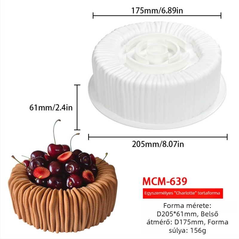 6 darabos Charlotte mousse tortaforma szilikonból, bordázott hengertestű forma DIY sütéshez