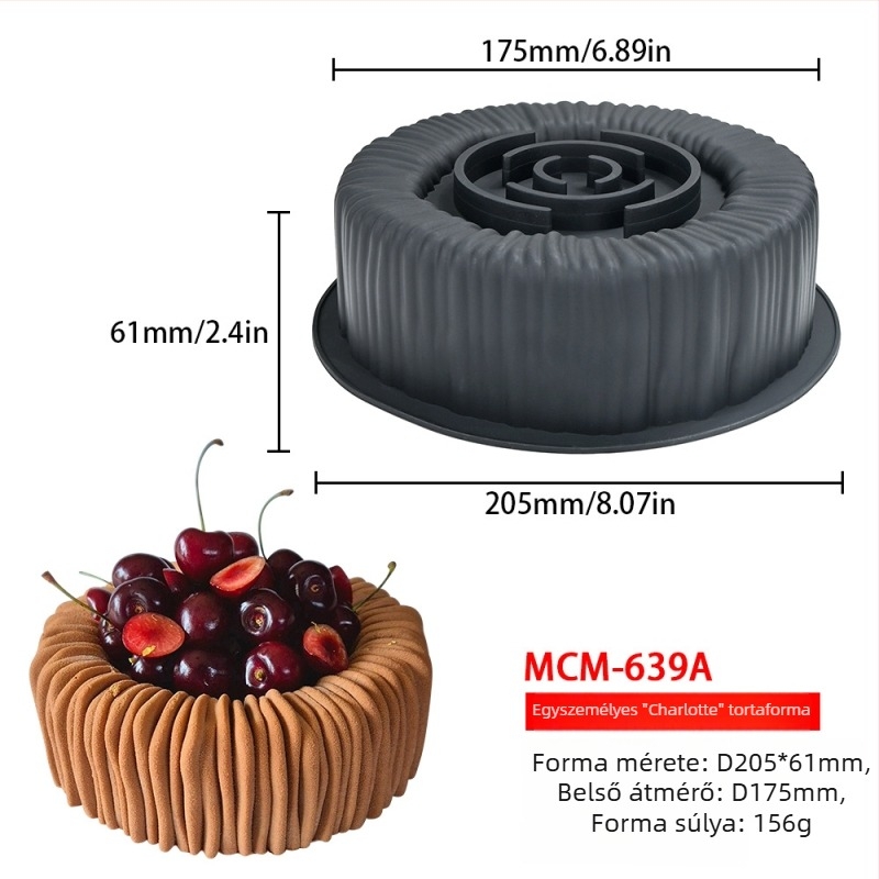 6 darabos Charlotte mousse tortaforma szilikonból, bordázott hengertestű forma DIY sütéshez