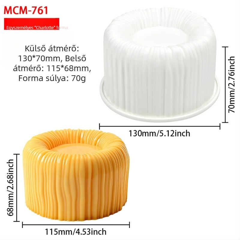 6 darabos Charlotte mousse tortaforma szilikonból, bordázott hengertestű forma DIY sütéshez