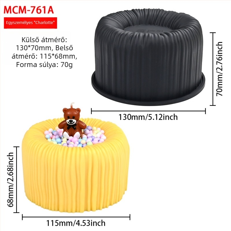 6 darabos Charlotte mousse tortaforma szilikonból, bordázott hengertestű forma DIY sütéshez