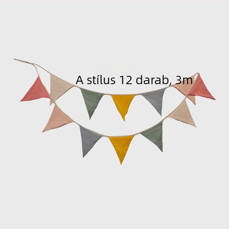 Pamut anyagú, multicolor zászlócskák gyerekszobába – háromszög girland óvodai dekorációhoz