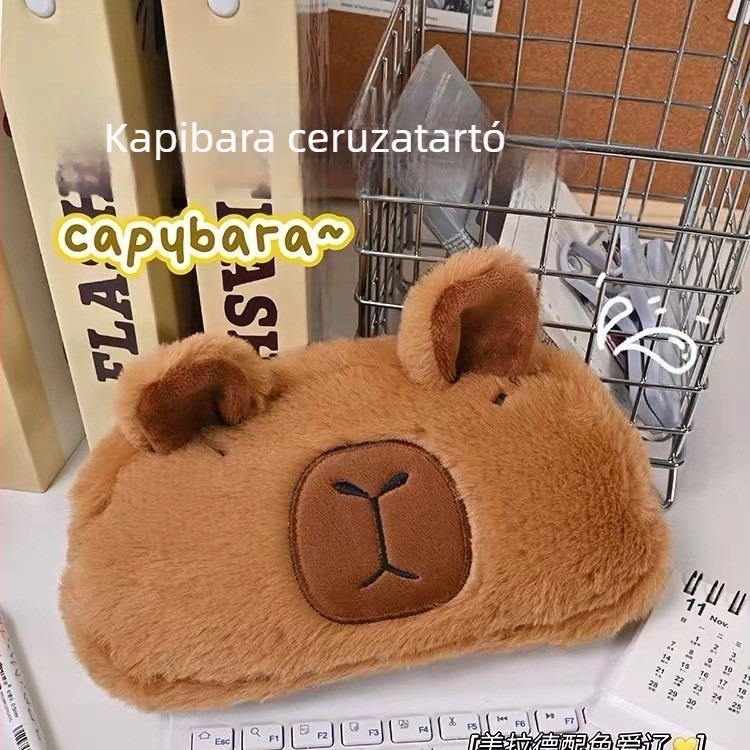 Cuki plüss tolltartó kapibarával, nagy kapacitású kozmetikai táska, foltálló és vidám