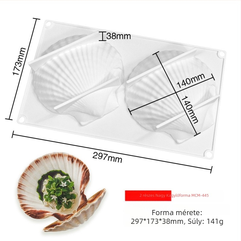 6 részes szilikon süteményforma készlet kagyló alakú formákkal, gyöngyös csokoládé mousse forma és gyertya forma
