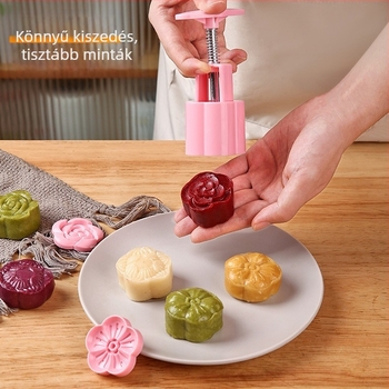 Virág alakú Mooncake-forma Mid-Autumn ünnepére, mung bab paszta, kézzel nyomott háztartási sütőeszköz