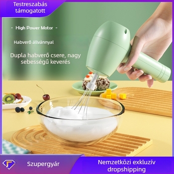 Vezeték nélküli kézi elektromos habverő, mini többfunkciós mixer talppal, tojás felverésére, tészta dagasztására és keverésre