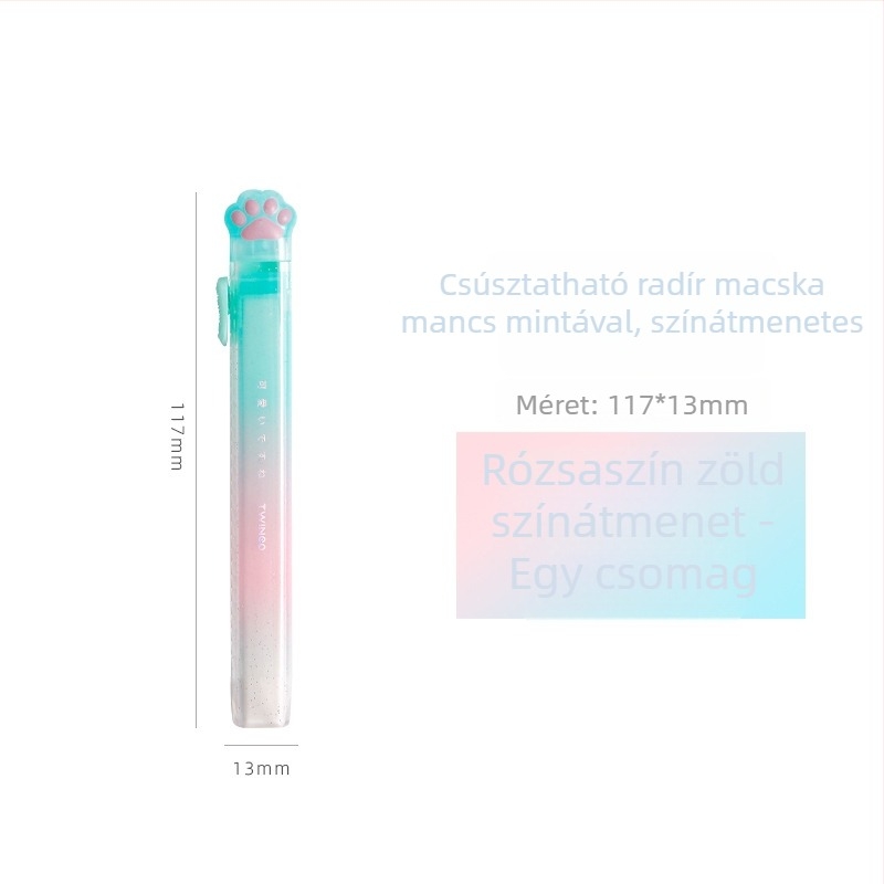 Macskamancs formájú radír gradient színnel, push-pull mechanizmus, gyerekeknek ajándék