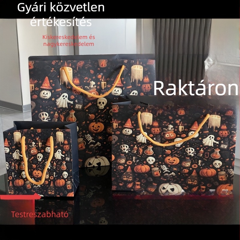 2025-ös új termék: Halloween és húsvét témájú papírtáska fogantyúval, magas minőségű rajzfilmszerű dizájn