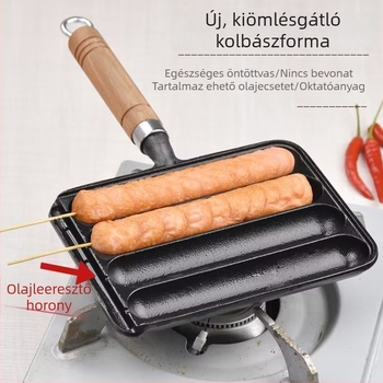 Kovácsoltvas grillserpenyő kolbászokhoz – négyszögletes, 0,9 kg, bevonat nélkül; ideális kolbászokhoz, rizses süteményekhez, báránynyársakhoz és gluténos ételekhez
