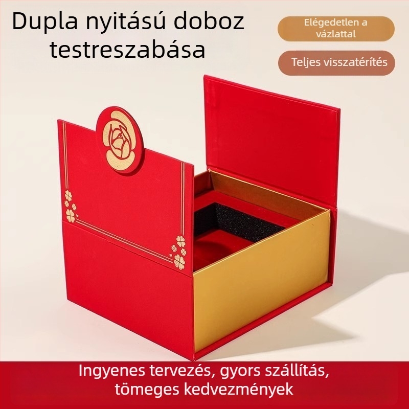 Személyre szabható ajándékdoboz egészséges kiegészítők, kozmetikumok és bőrápolás számára, felnyitható fedél és jelvény