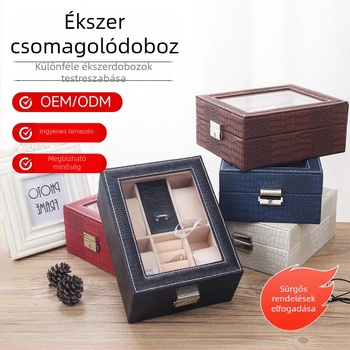Gyík mintázatú PU bőr 4 rekeszes óradoboz, európai stílusú fa ékszerdoboz, méretek 25.7×21×7.5 cm, színek: fehér, bordó, kék, fekete, kávé