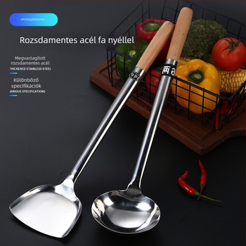 Rozsdamentes acél serpenyőkanál fából készült nyéllel, professzionális konyhai spatula