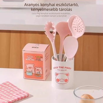 Kawashimaya x Lulu Pig szilikon spatula és kanál készlet, magas hőmérséklet-álló, élelmiszer-minőségű konyhai eszközök