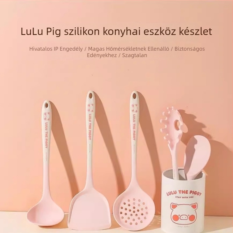 Kawashimaya x Lulu Pig szilikon spatula és kanál készlet, magas hőmérséklet-álló, élelmiszer-minőségű konyhai eszközök