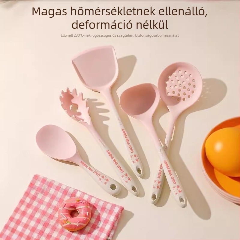 Kawashimaya x Lulu Pig szilikon spatula és kanál készlet, magas hőmérséklet-álló, élelmiszer-minőségű konyhai eszközök