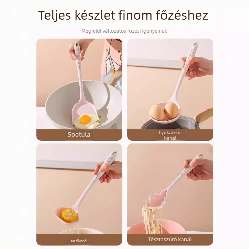 Kawashimaya x Lulu Pig szilikon spatula és kanál készlet, magas hőmérséklet-álló, élelmiszer-minőségű konyhai eszközök