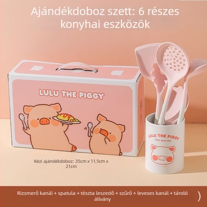 Kawashimaya x Lulu Pig szilikon spatula és kanál készlet, magas hőmérséklet-álló, élelmiszer-minőségű konyhai eszközök