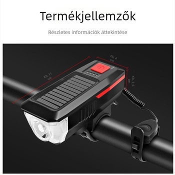 Napelemes elülső kerékpárlámpa 120 dB-es kürttel, terepkerékpárhoz