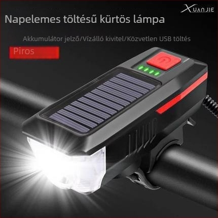 Napelemes elülső kerékpárlámpa 120 dB-es kürttel, terepkerékpárhoz