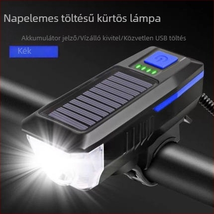 Napelemes elülső kerékpárlámpa 120 dB-es kürttel, terepkerékpárhoz