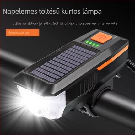 Napelemes elülső kerékpárlámpa 120 dB-es kürttel, terepkerékpárhoz