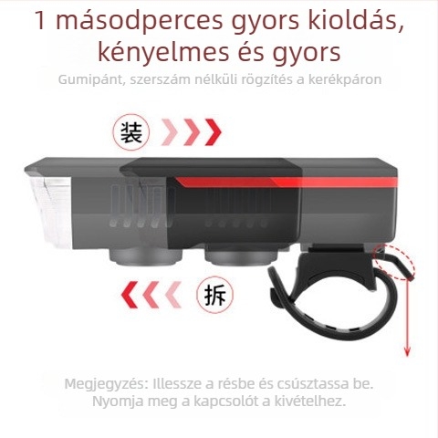 Napelemes elülső kerékpárlámpa 120 dB-es kürttel, terepkerékpárhoz