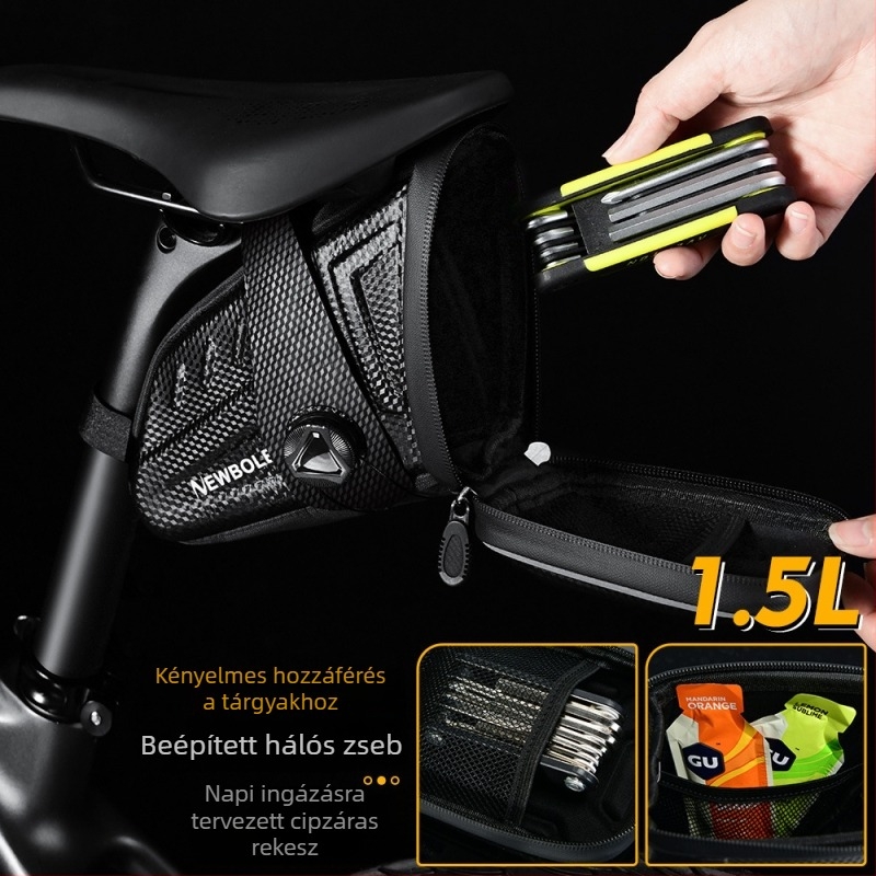 Országúti kerékpár ülészsák forgó zárómechanizmussal, merev külső, vízálló, 1.5–2.5 L, EVA-anyag, Bikf-bag048