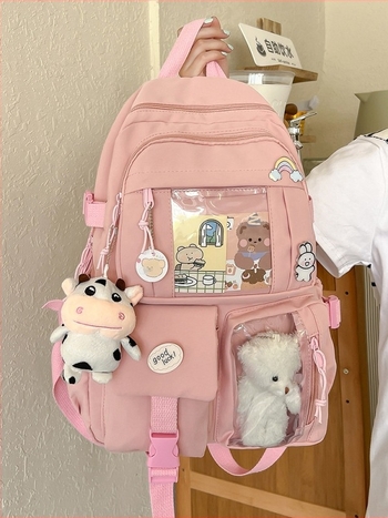 Női Harajuku hátizsák Cartoon medállal, nagy kapacitású, koreai változat, középiskolások számára