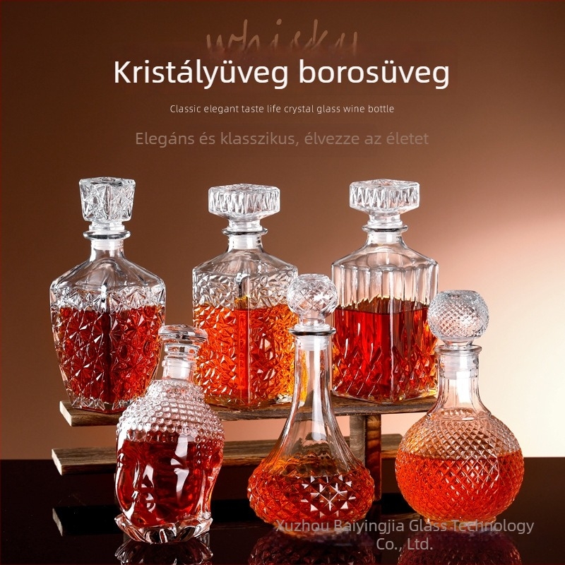Magas minőségű üres borosüveg dekantőrrel és fedéllel, európai stílusú tárolóedény borra, whiskyre és szeszekre