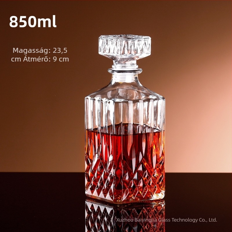 Magas minőségű üres borosüveg dekantőrrel és fedéllel, európai stílusú tárolóedény borra, whiskyre és szeszekre