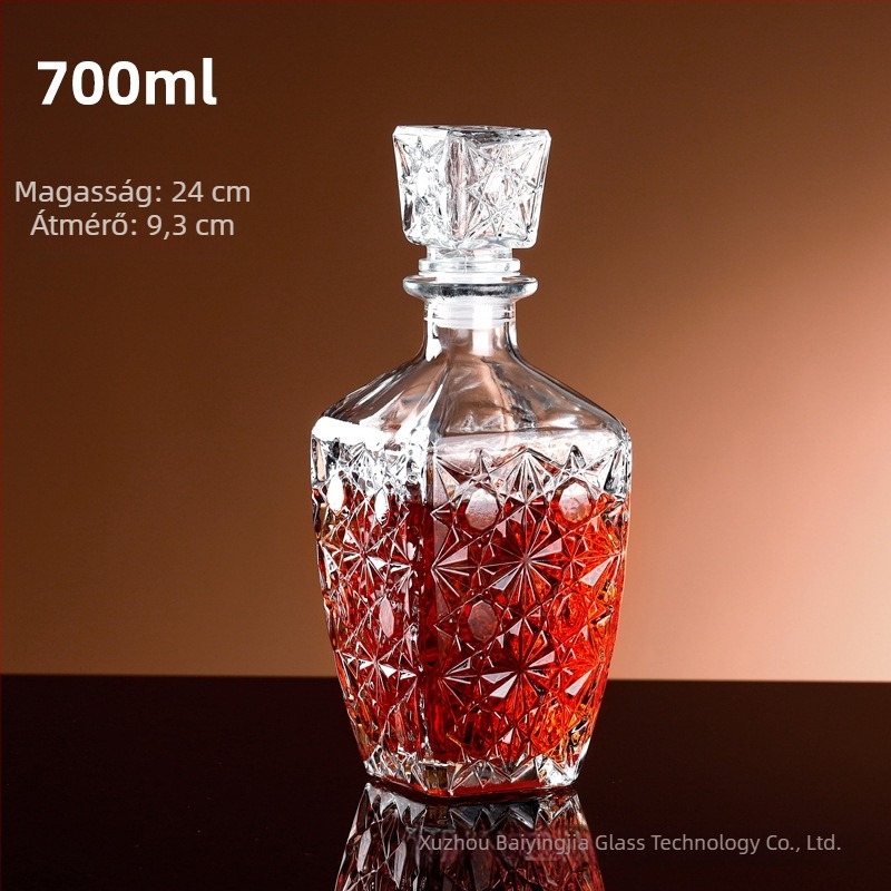Magas minőségű üres borosüveg dekantőrrel és fedéllel, európai stílusú tárolóedény borra, whiskyre és szeszekre