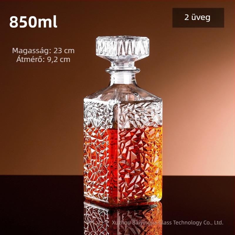 Magas minőségű üres borosüveg dekantőrrel és fedéllel, európai stílusú tárolóedény borra, whiskyre és szeszekre