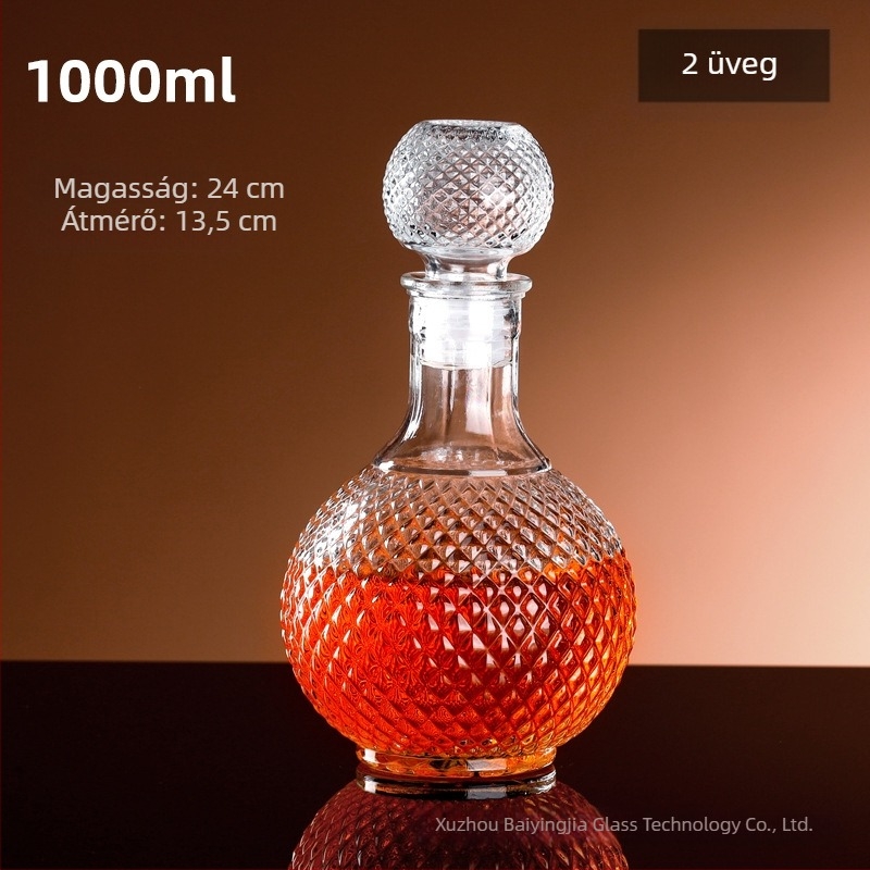 Magas minőségű üres borosüveg dekantőrrel és fedéllel, európai stílusú tárolóedény borra, whiskyre és szeszekre