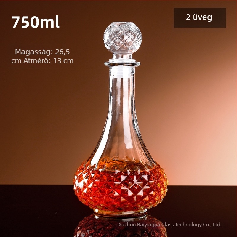 Magas minőségű üres borosüveg dekantőrrel és fedéllel, európai stílusú tárolóedény borra, whiskyre és szeszekre