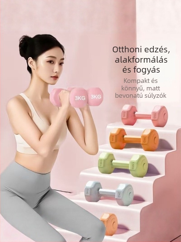 Súlyzók gumírozott bevonattal, karizom-edzéshez, színesek, környezetbarát, otthoni edzés nőknek, fogyás, gyermekjóga