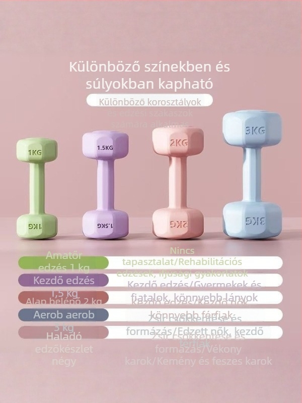 Súlyzók gumírozott bevonattal, karizom-edzéshez, színesek, környezetbarát, otthoni edzés nőknek, fogyás, gyermekjóga