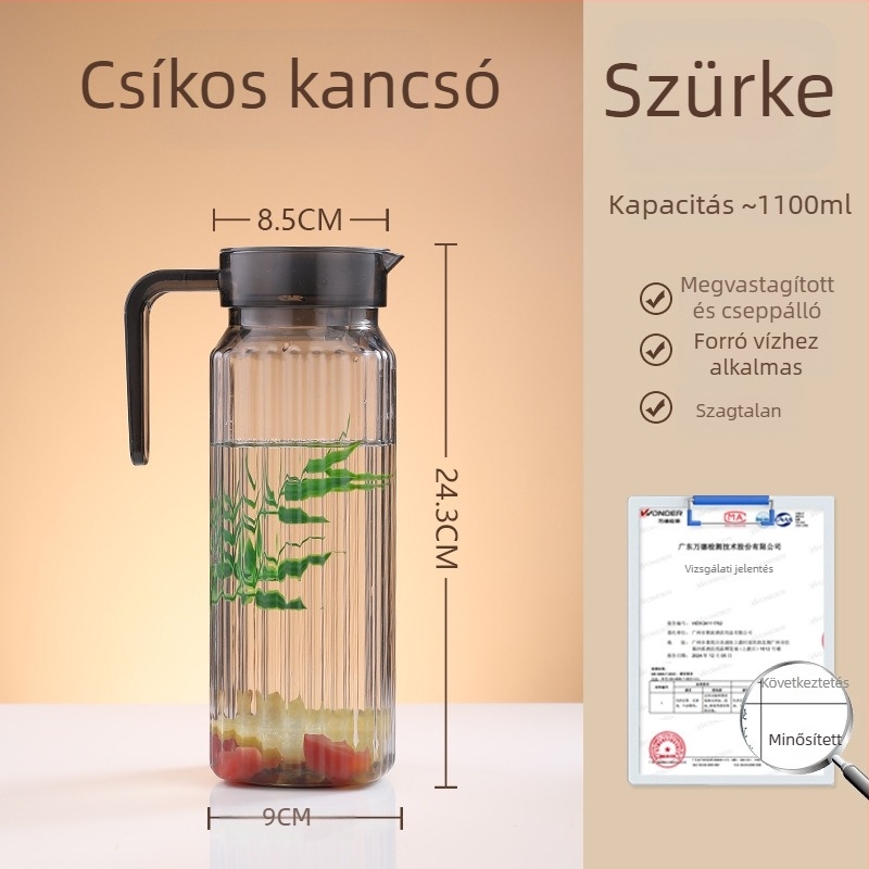 Akril hidegvíz-palack, átlátszó, hőálló, ideális gyümölcslevekhez és italokhoz