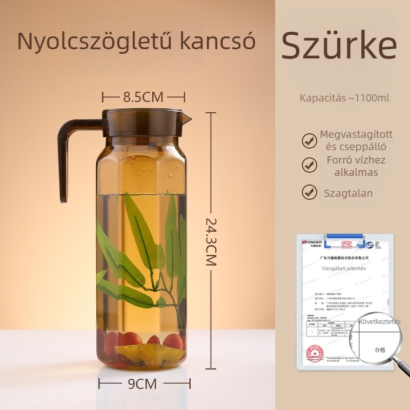 Akril hidegvíz-palack, átlátszó, hőálló, ideális gyümölcslevekhez és italokhoz