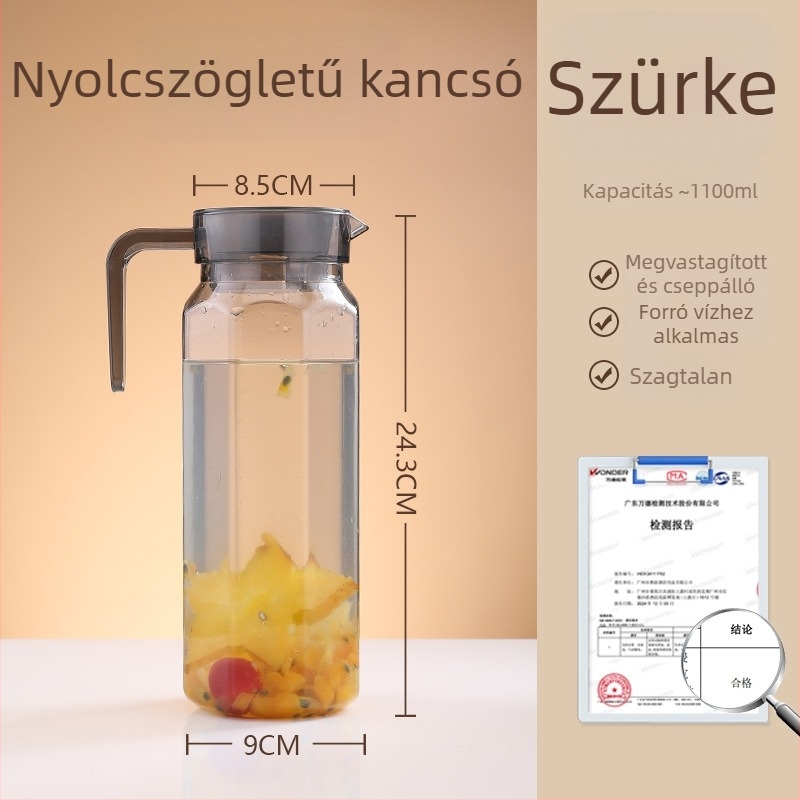 Akril hidegvíz-palack, átlátszó, hőálló, ideális gyümölcslevekhez és italokhoz