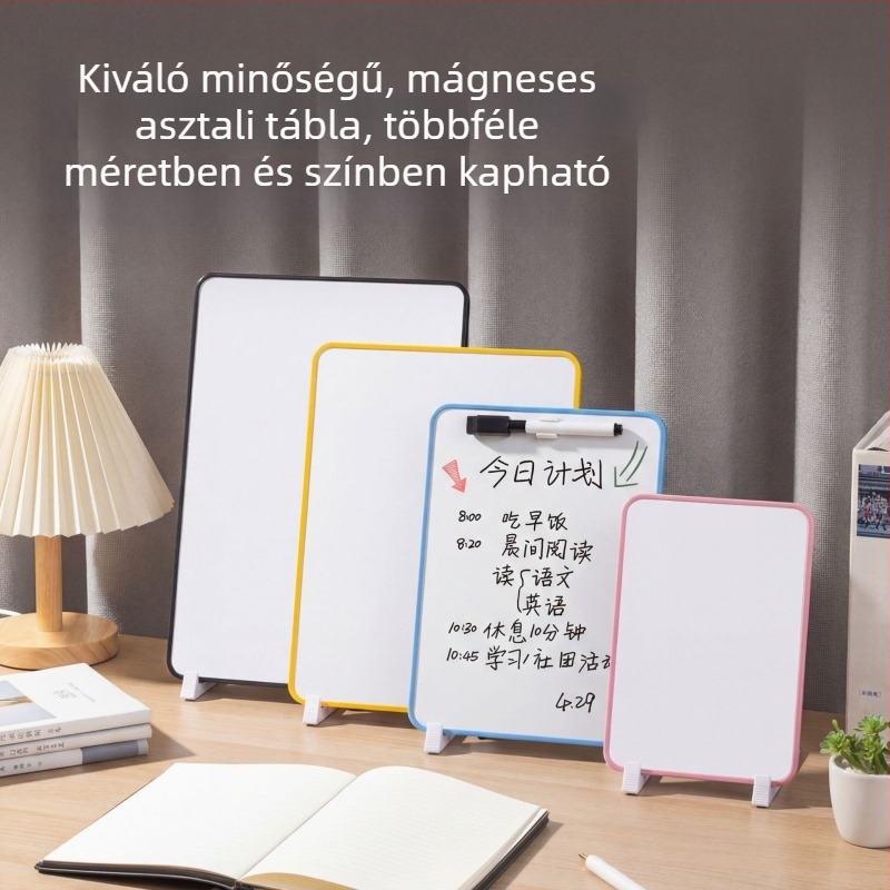 Mágneses asztali író-tábla kézi állvánnyal, kétoldalas, otthoni használatra, kis mágneses fehér tábla