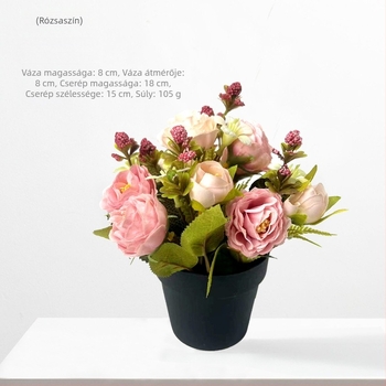 Mű rózsa növény cserépben beltéri dekorációhoz, 18 cm magas