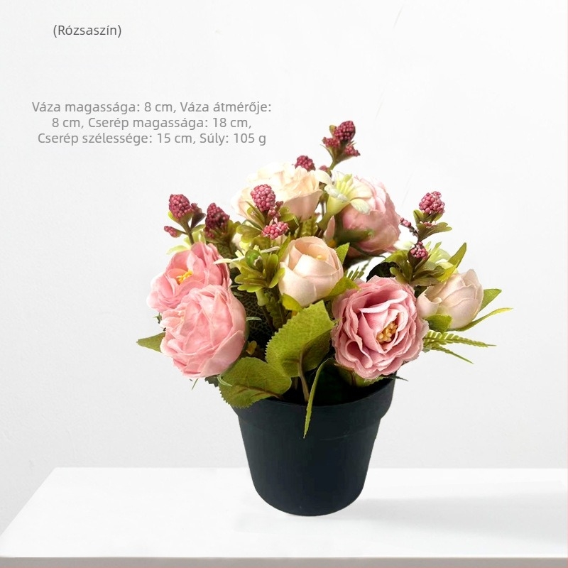 Mű rózsa növény cserépben beltéri dekorációhoz, 18 cm magas