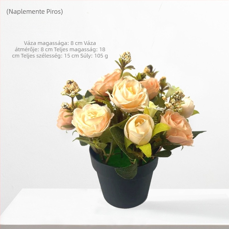 Mű rózsa növény cserépben beltéri dekorációhoz, 18 cm magas