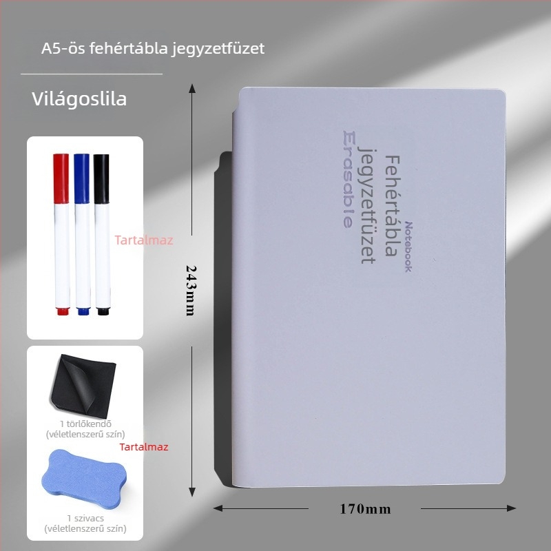 Fehér tábla jegyzetfüzet, formátum A5/A4, hordozható, asztali írásra, törölhető, hajtogatható
