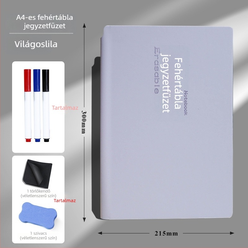 Fehér tábla jegyzetfüzet, formátum A5/A4, hordozható, asztali írásra, törölhető, hajtogatható