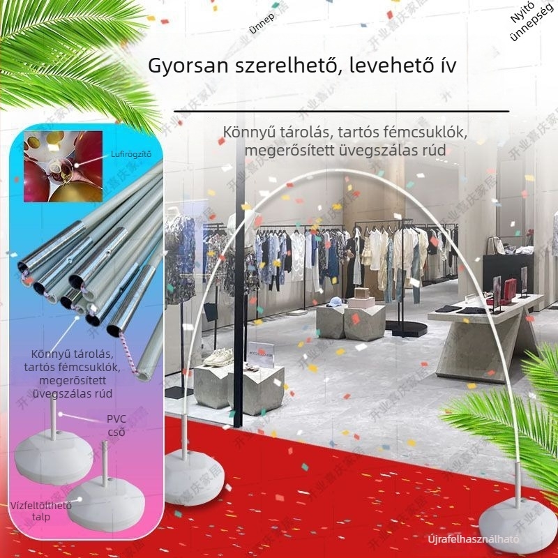 Gyorsan telepíthető ív megerősített tartóval – iskolakezdéshez, ballagáshoz, szépségszalonokhoz és dekorációhoz ballonokkal a bevásárlóközpontban