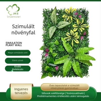 Milánói stílusú művirág fal, műfű háttérrel, műanyag növények a falon, testreszabható háttér