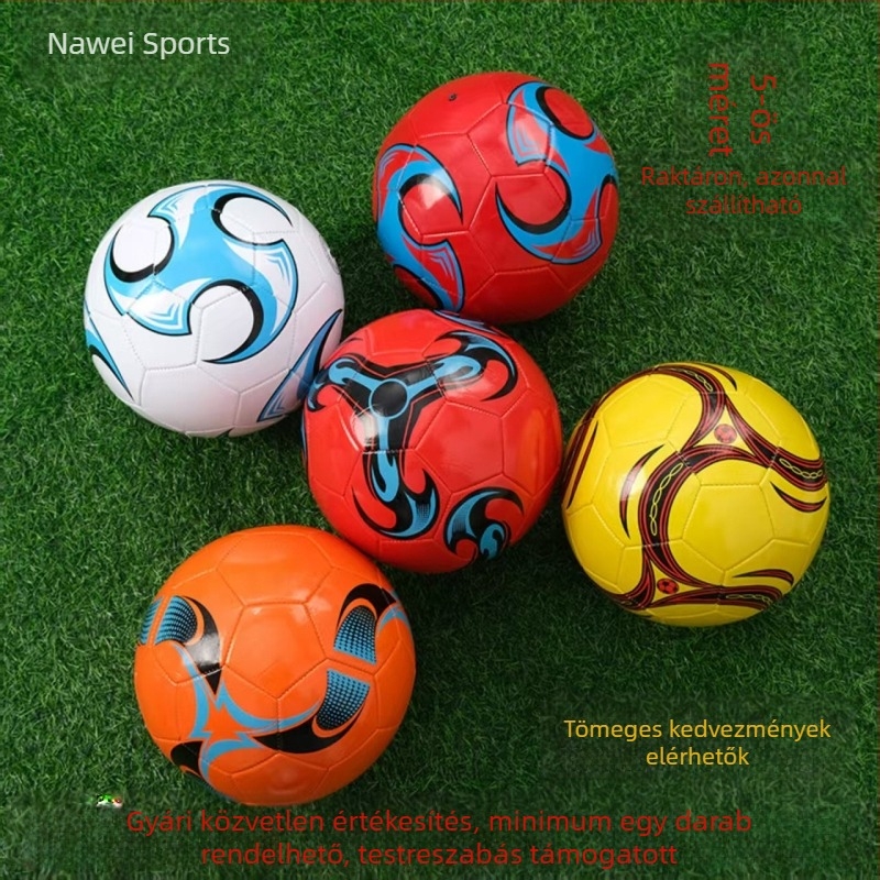Futball-labda, méret 5 felnőtteknek; méret 2 gyerekeknek, PVC, gépi varrás, kopásálló, edzés- és mérkőzés labda, iskolai használatra