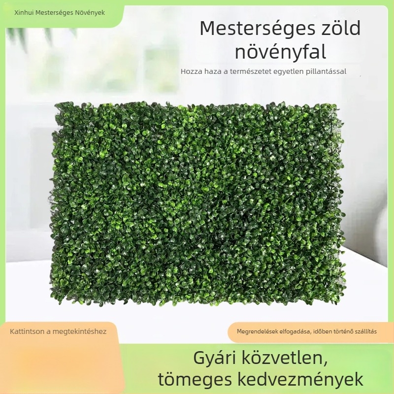 Személyre szabott biomimikus művirágok tájépítéshez, műfű háttérrel, divatos növényfal