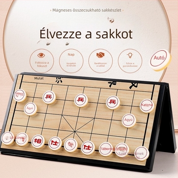 Mágneses többjátékos tábla kínai sakkhoz, dáma, Go és Gomoku számára mágneses bábukkal; hordozható és összecsukható gyerekeknek és diákoknak.