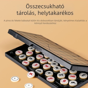 Mágneses többjátékos tábla kínai sakkhoz, dáma, Go és Gomoku számára mágneses bábukkal; hordozható és összecsukható gyerekeknek és diákoknak.